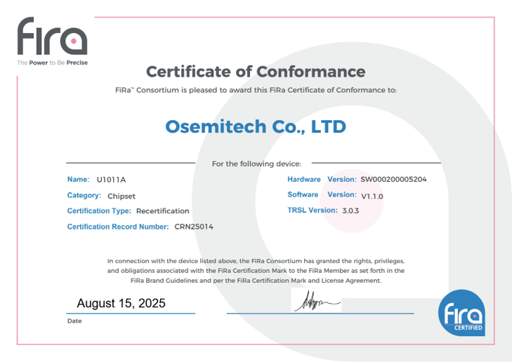 U1011A FiRa Core 3.0 international certification certificate